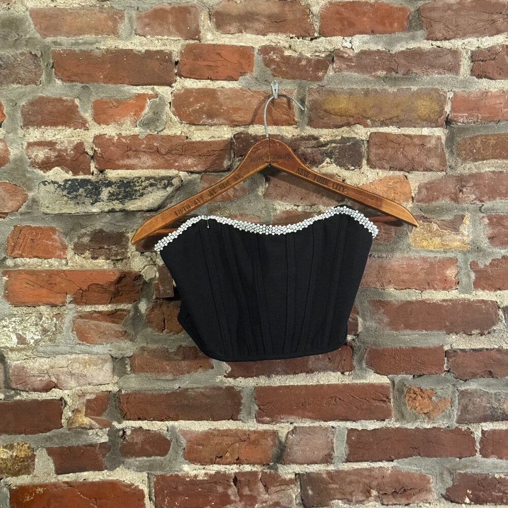 Black Zip-Up Small Corset Top Pearl-Lacing